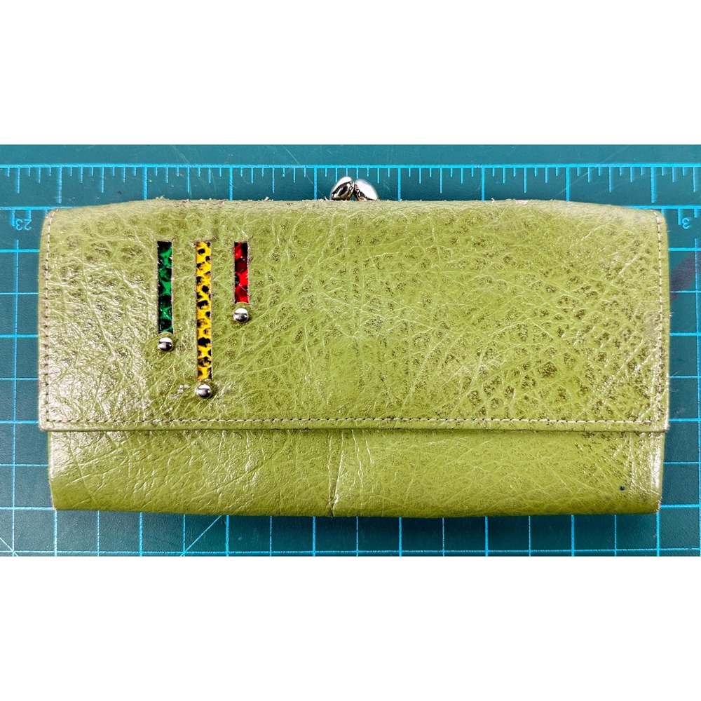 VTG Princess Gardner Leather Wallet Green Buffalo Leather Envelope Folding Coin